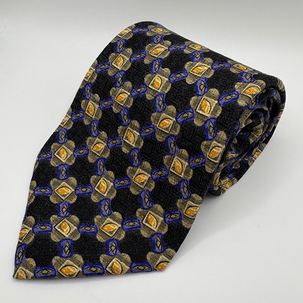 Robert Talbott Studio Blue/Gold Pattern Tie‎ Hand Sewn Imported Silk 59x4"
